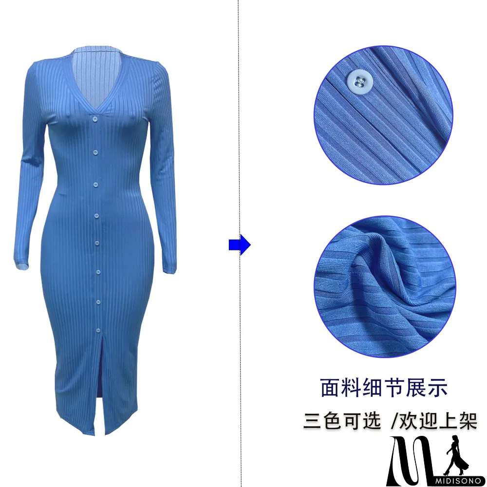 MidiSono - Autumn And Winter Models Thread Slits Slim Sexy Dress