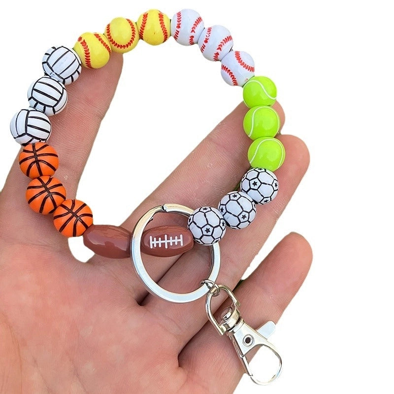 Vintage Style Minimalist Basketball Football Wood Beaded Unisex Bag Pendant Keychain