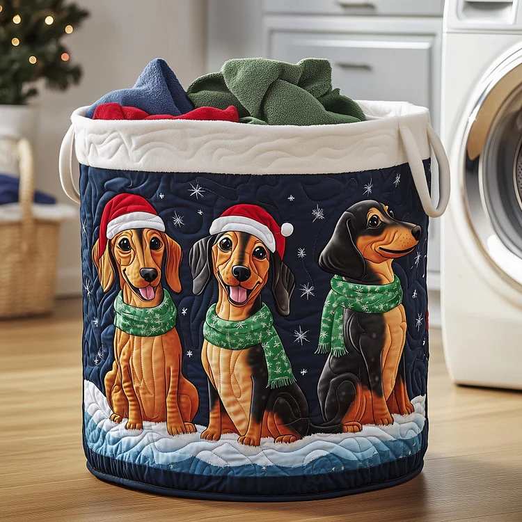 Christmas Dachshunds Quilted Laundry Basket GFTOYC884