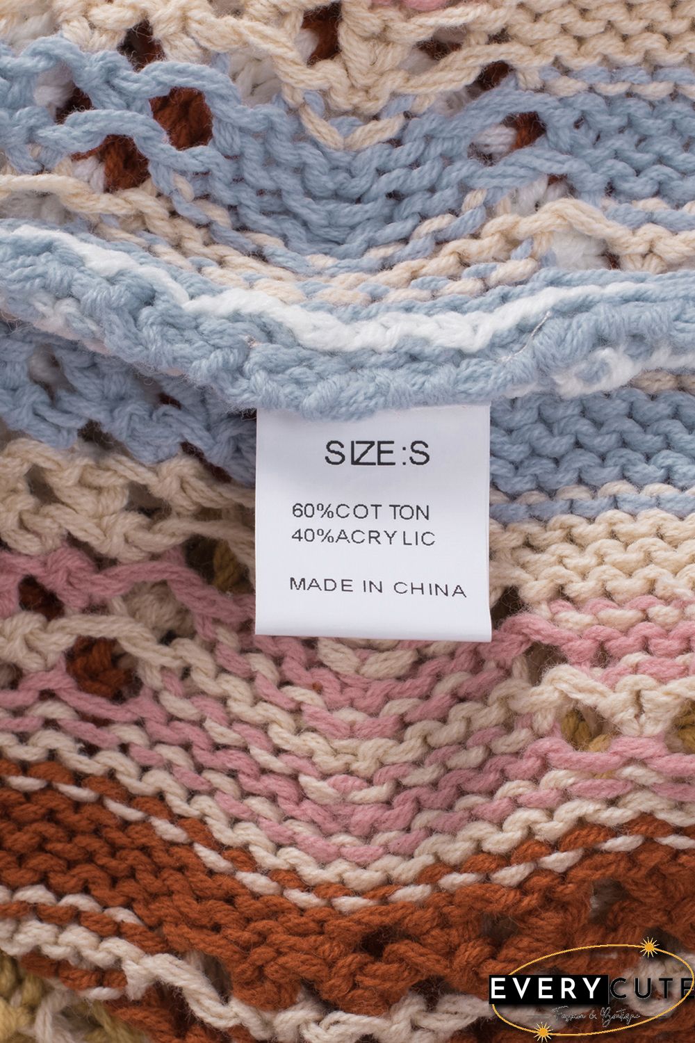 Multicolor Stripe Knit Hollow Out Drop Shoulder Sweater