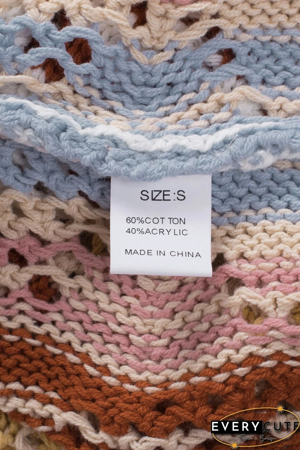 Multicolor Stripe Knit Hollow Out Drop Shoulder Sweater