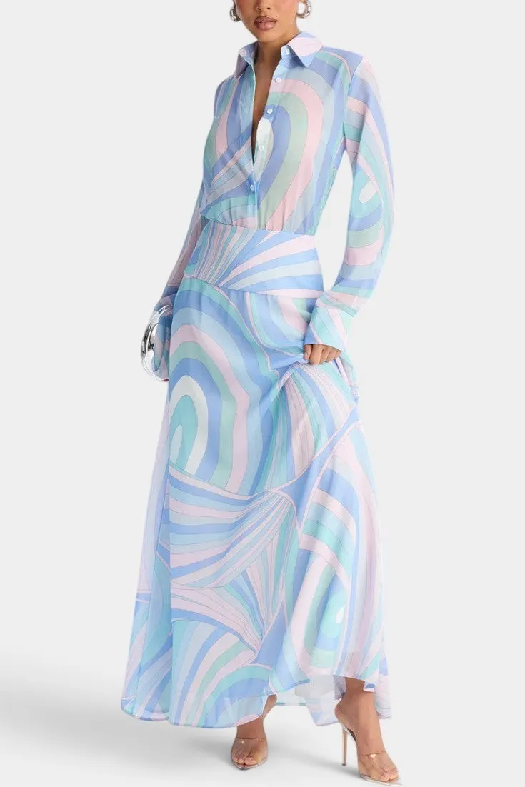 Long Shirt Dress with Flowing Swirl Print