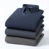 Men's Velvet High-end Jacquard Fake Two-piece Knitted Shirt