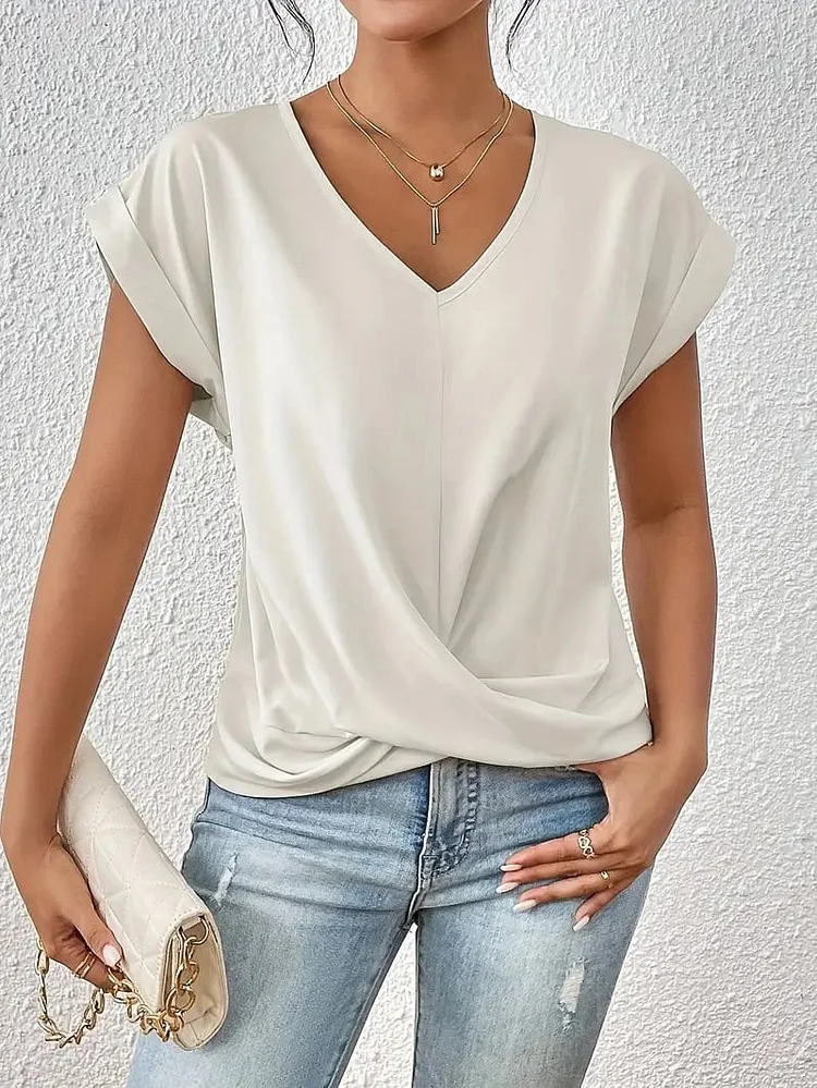 🔥Solid color V-neck T-shirt elegant short sleeve💃 