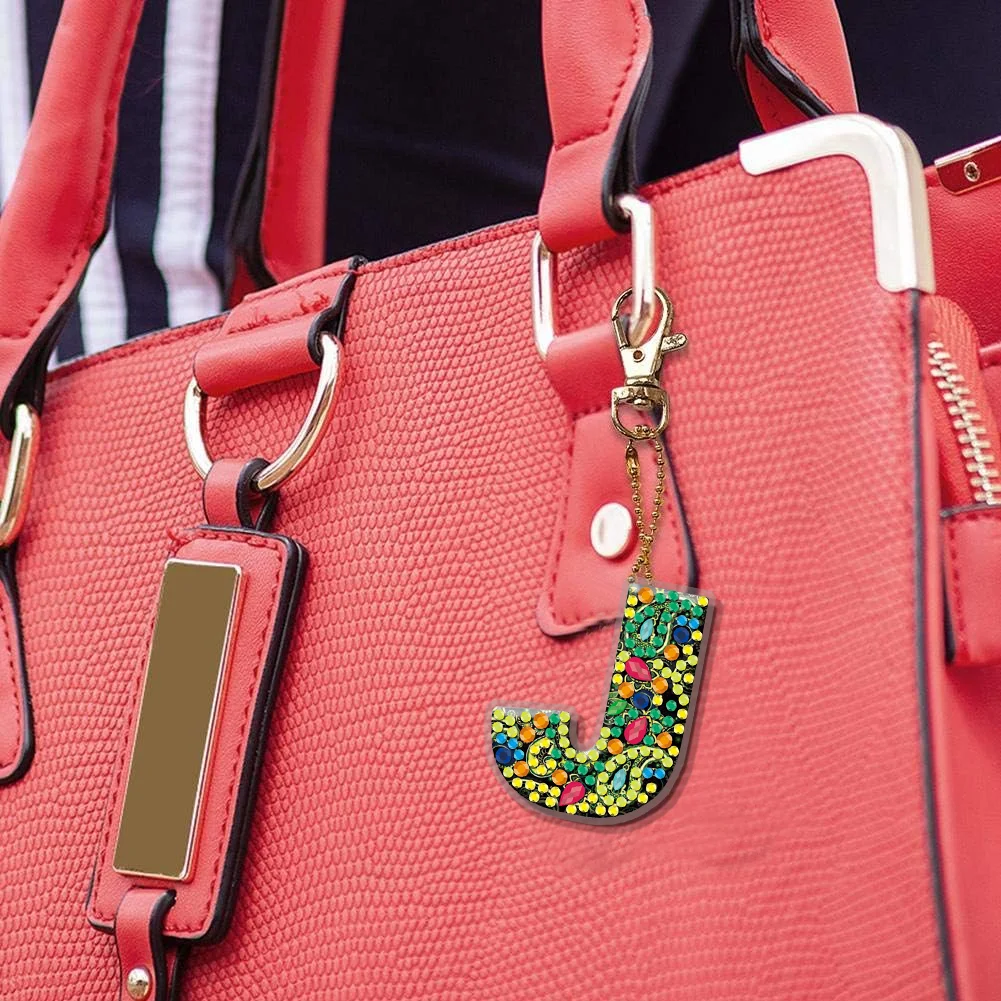 DIY Diamond Art Keychains Handmade Point Drill Key Ring Letters Lady Bag Pendant