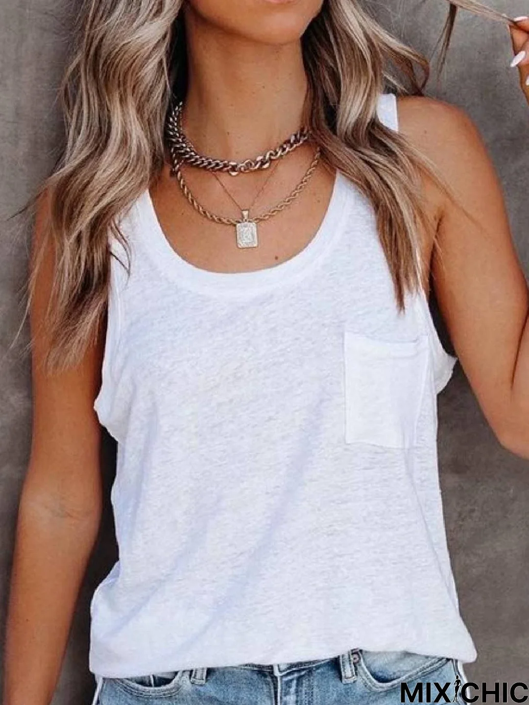 Crew Neck Sleeveless Cotton-Blend Casual T-shirt