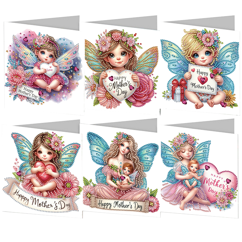 6pcs Mothers Day Diamond Art Cards DIY Handmade Diamond Painting Gift Card