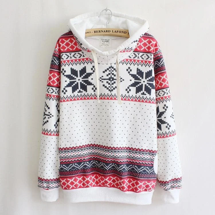 S-XL White/Pink Snowflake Winter Fleece Hoodie Jumper SP154146