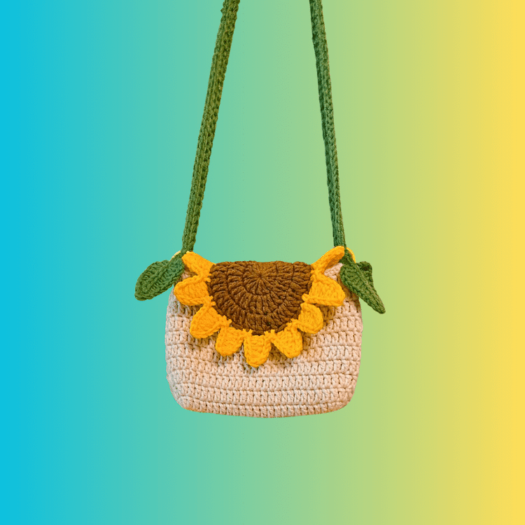 Lulusnow Handmade Yellow Beige 3D Sunflower Crochet Crossbody Bag
