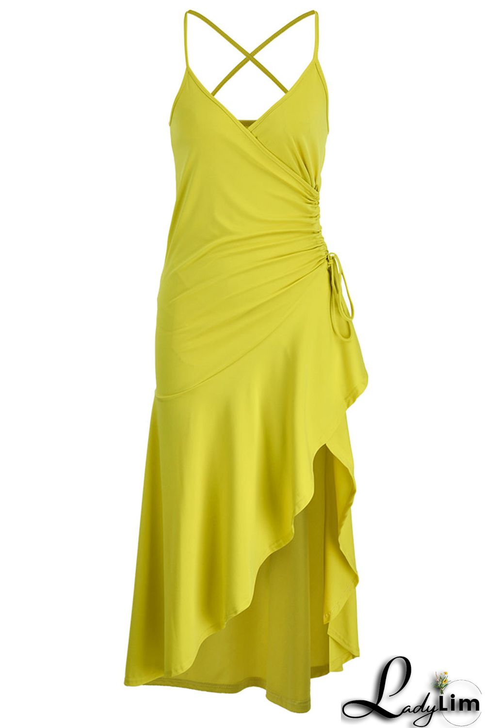 Purple Sexy Solid Patchwork Flounce Asymmetrical Spaghetti Strap Dresses