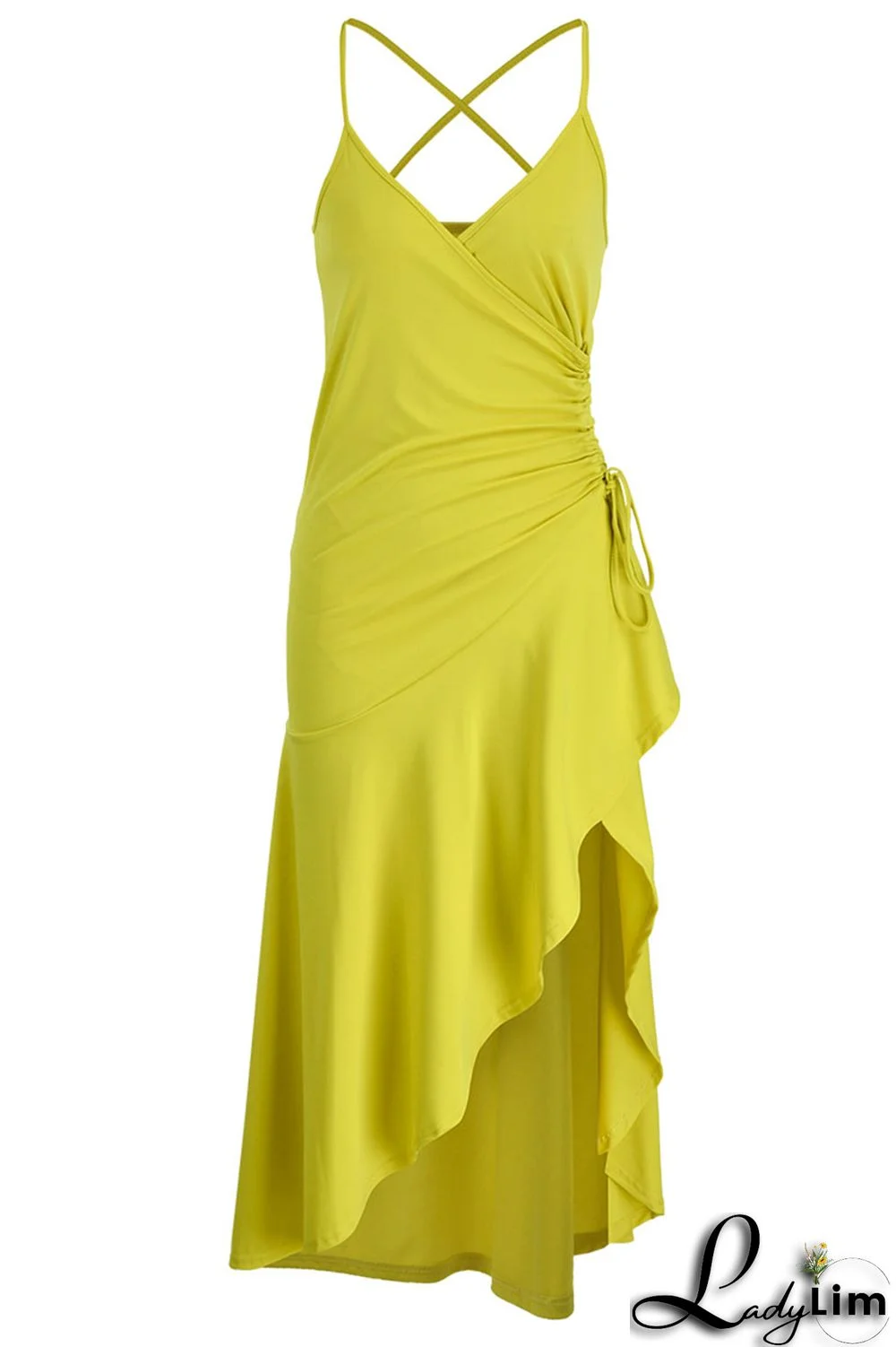 Purple Sexy Solid Patchwork Flounce Asymmetrical Spaghetti Strap Dresses