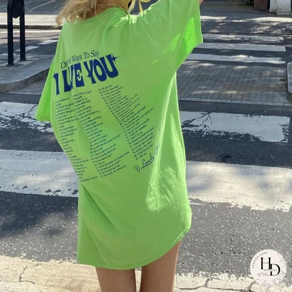 "Hi Drive Safe, Different Ways To Say I Love You" Printed Graphic Loose Short-Sleeved T-Shirt