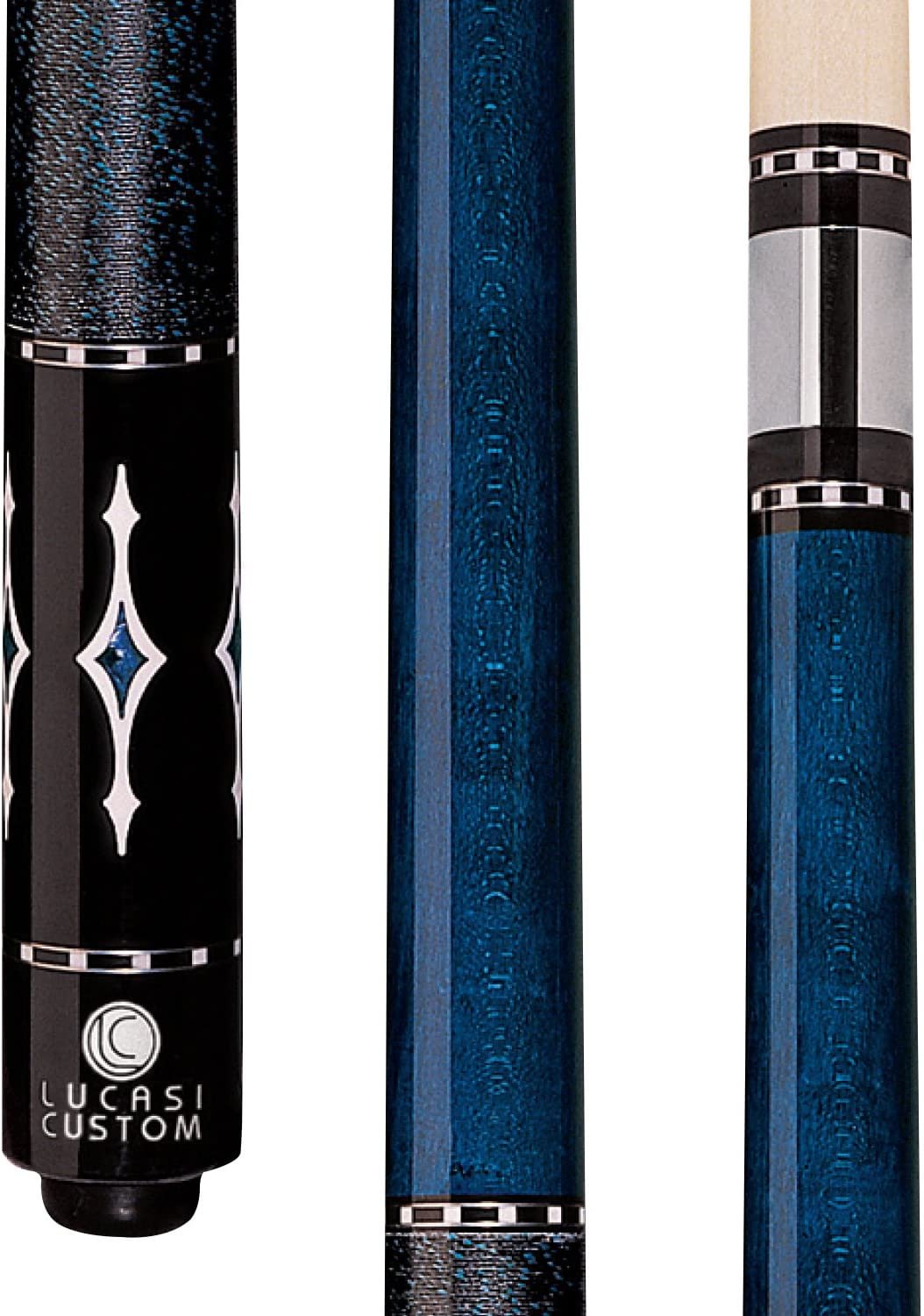 Blue Birds-Eye Pool Cue with Blue and White Diamond Inlays