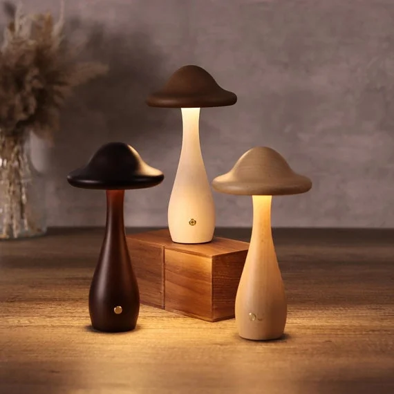 Wonderland Umbrella Wooden Mushroom Lamp