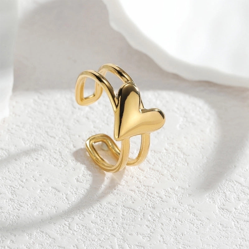 Romantic Pentagram Heart Shape Wings 304 Stainless Steel 18K Gold Plated Open Rings