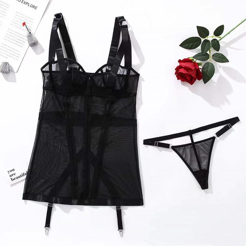 MIRABELLE Erotic Lingerie Mesh Sexy Underwear See Through Body Bandage Bodysuit Women Exotic Costumes Porn Sexy Bottom Whore