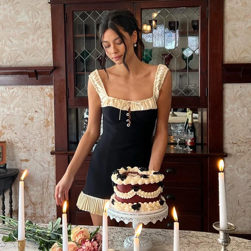 Uveng Uveng Spring And Summer Hot Style Fashion Sexy Hot Girl Slim Bump Color Flounces Dress