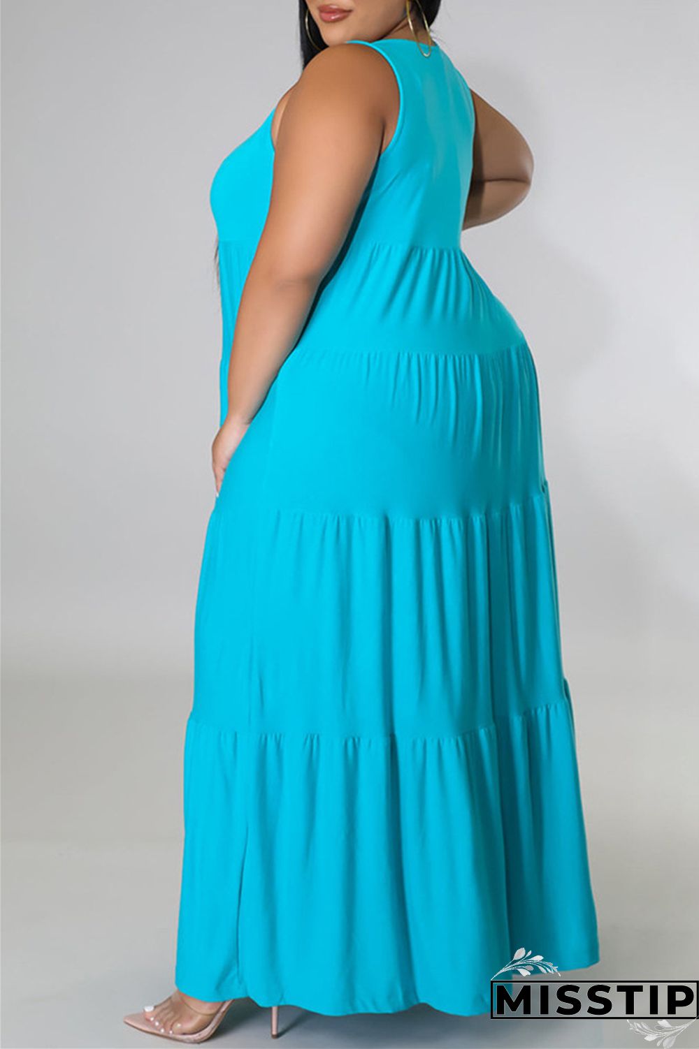 Black Fashion Casual Plus Size Solid Basic O Neck Vest Dress