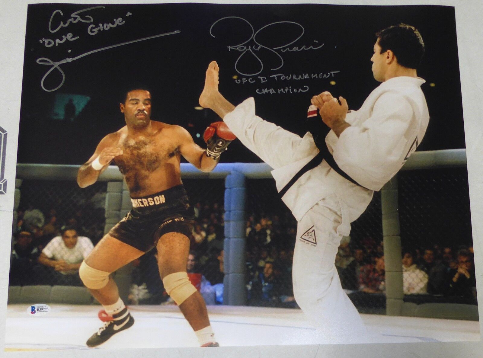 Art Jimmerson & Royce Gracie Signed UFC 1 16x20 Photo Poster painting BAS Beckett COA Autograph