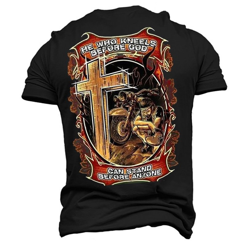 Men's Trendy Motorcycle Print Short Sleeve T-shirt