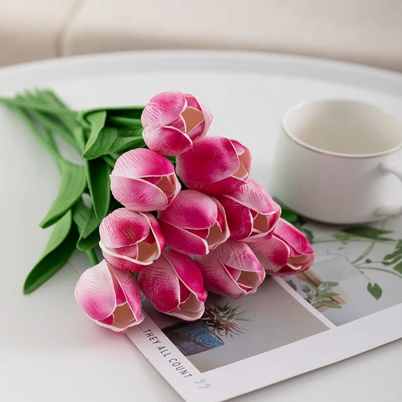 10PCS Tulip Artificial Flowers Real Touch Party Valentine's Day Artificial Bouquet Garden Home Wedding Decoration Fack Flower