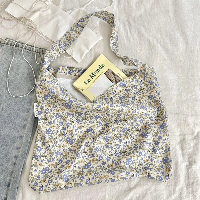 Niche Canvas Bag For Women 2024 New Summer Korean Style Design Sense High Quality Artistic Floral Canvas Bag