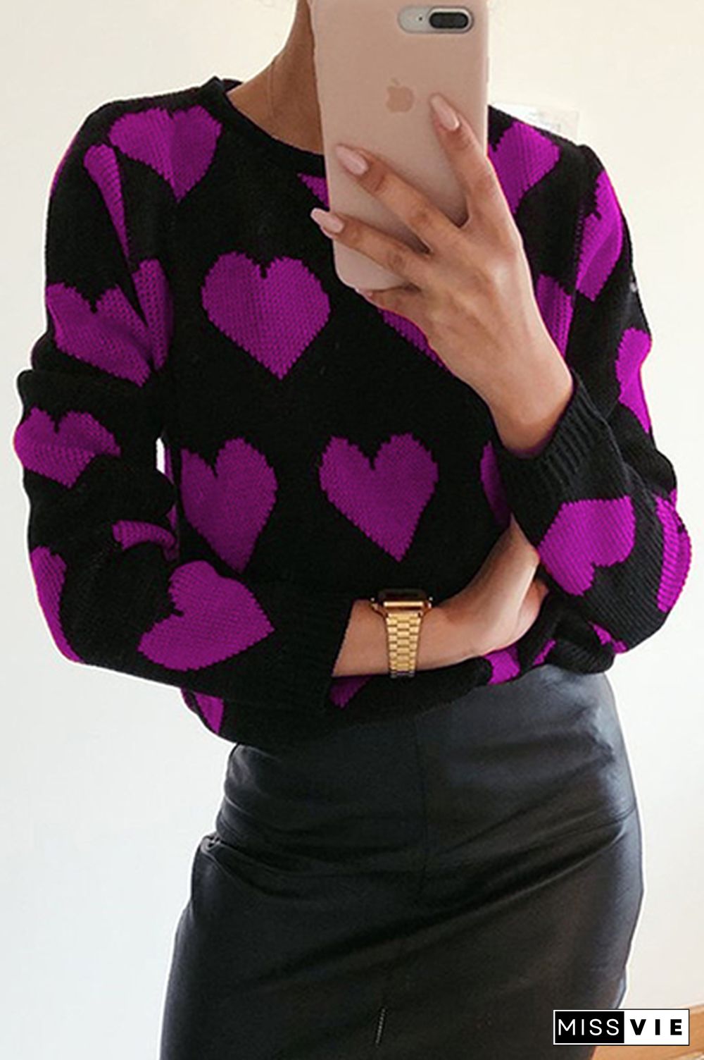 Casual Print Split Joint Contrast O Neck Tops