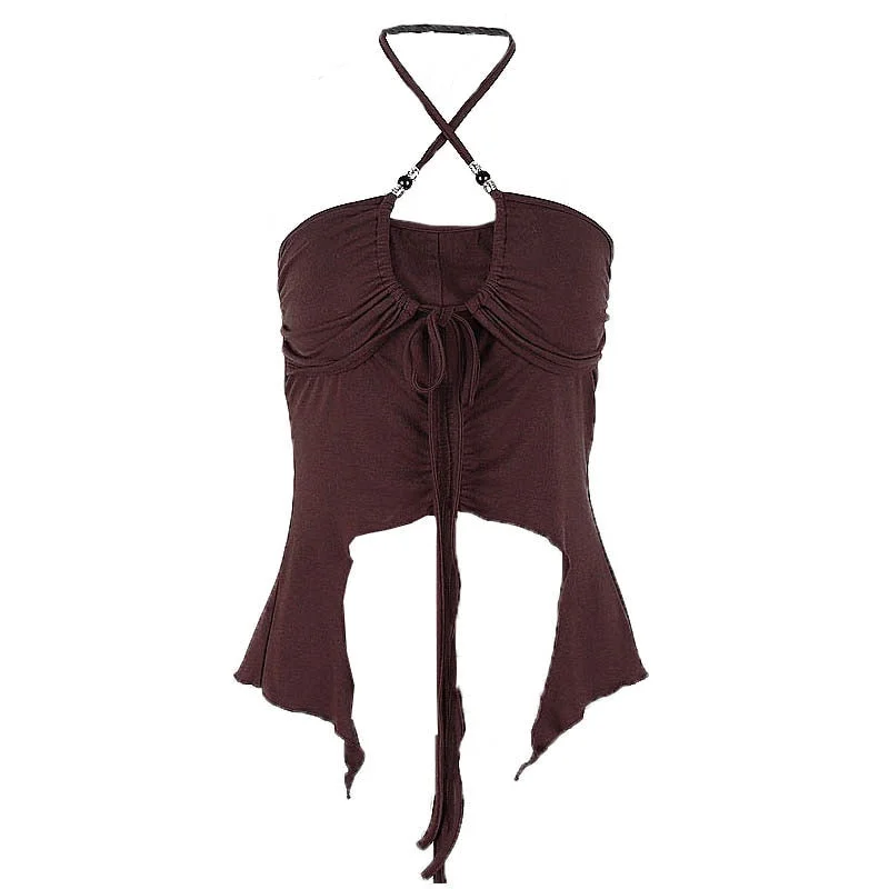 Design Sense Hanging Neck Y2k Tank Chest Drawstring Lace Vest Women's Autumn And Winter Irregular Bottoming Tops