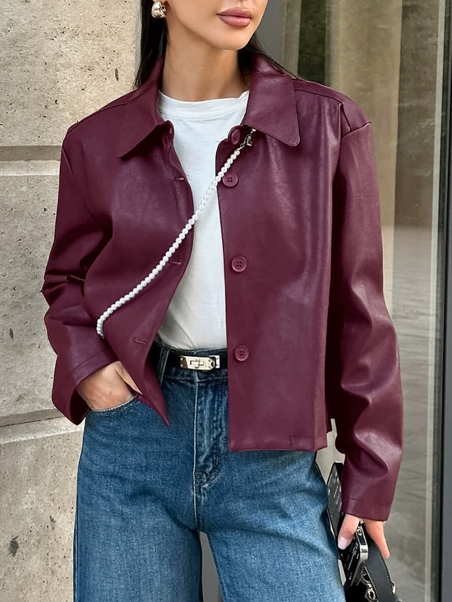 Loose Casual Shoulder Sleeve Leather Jacket