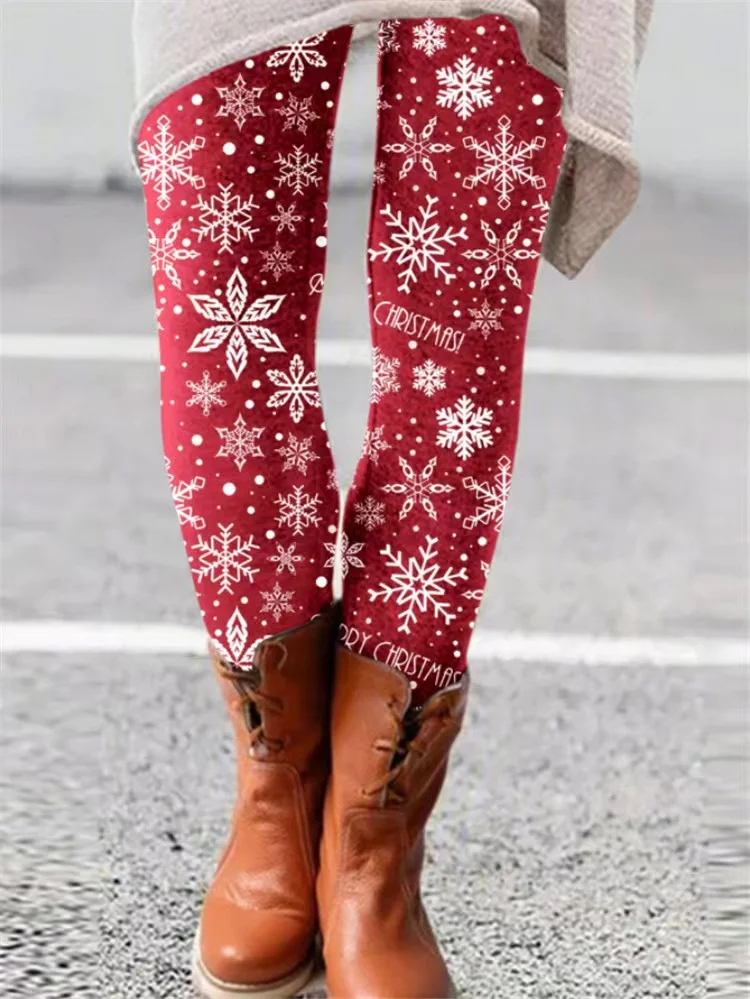 Fashion Christmas Snowflake Print Knitted Leggings