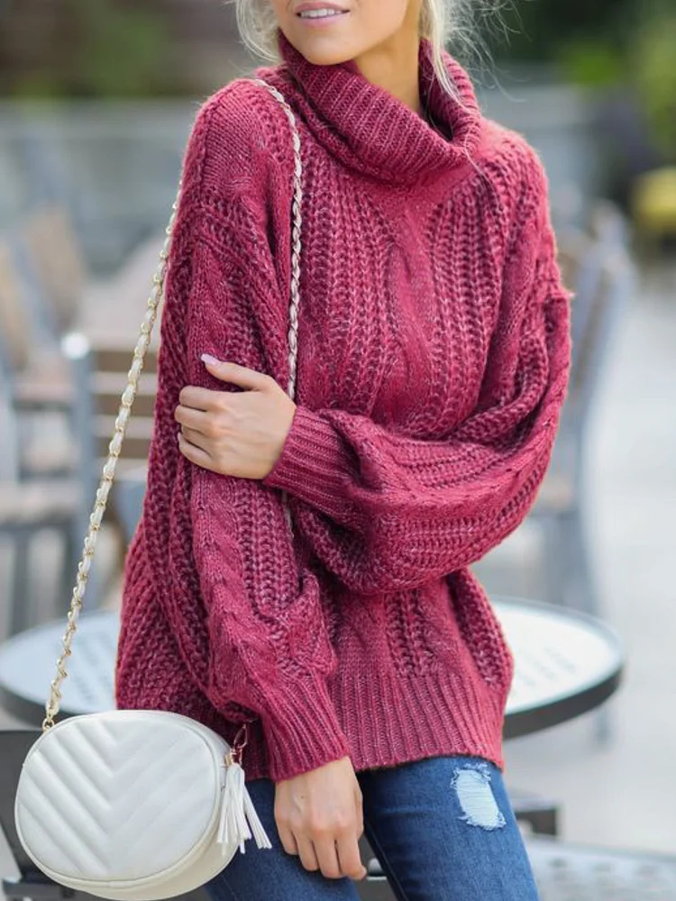 Mayoulove Women Casual  Cowl Neck Sweater Pullover-Mayoulove