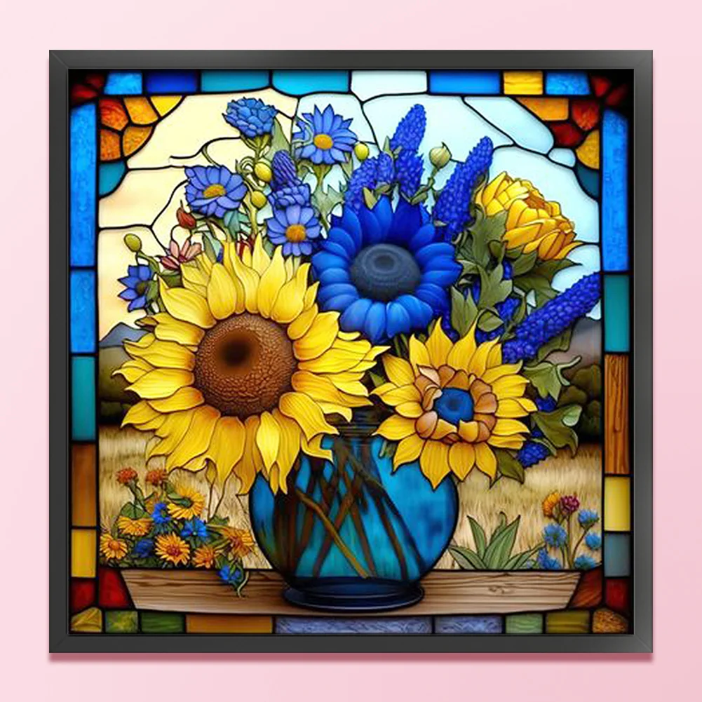 DIY Stamped Cross Stitch 14CT Full Embroidery 40*40cm - Glass Painting-Sunflowers
