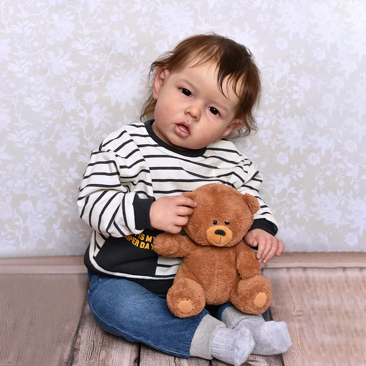  [New Series]20'' Reborn Toddler Baby Doll Boy with Curly Brown Hair Named Qunme - Reborndollsshop®-Reborndollsshop®