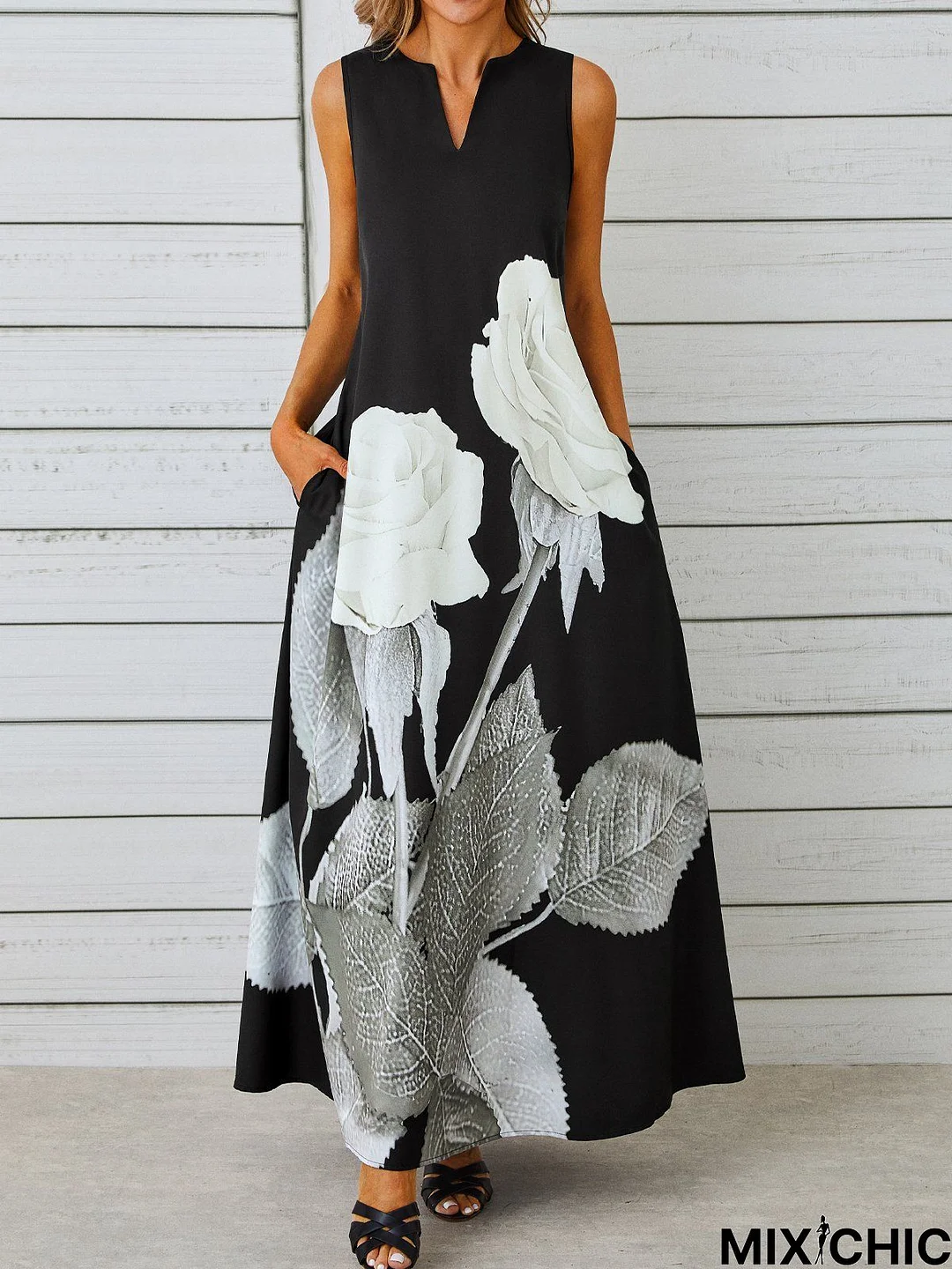 Floral Sleeveless Casual Weaving Dress