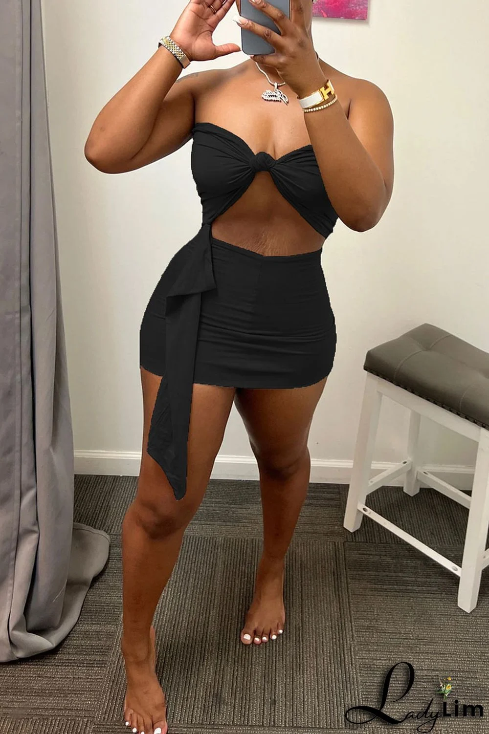 Red Sexy Solid Patchwork Knotted Strapless Sleeveless Two Pieces