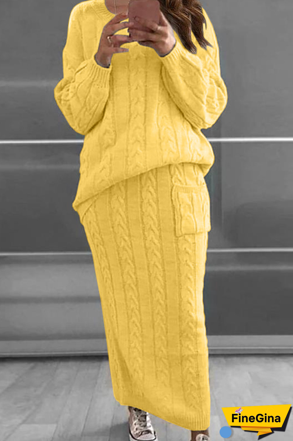 Mustard Yellow Fashion Solid Patchwork O Neck Long Sleeve Two Pieces