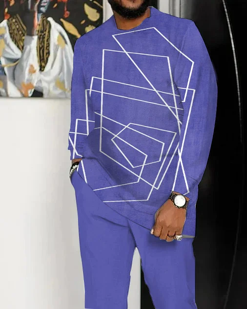 Men's Retro Abstract Art Pattern Walking Suit Long Sleeve Suit
