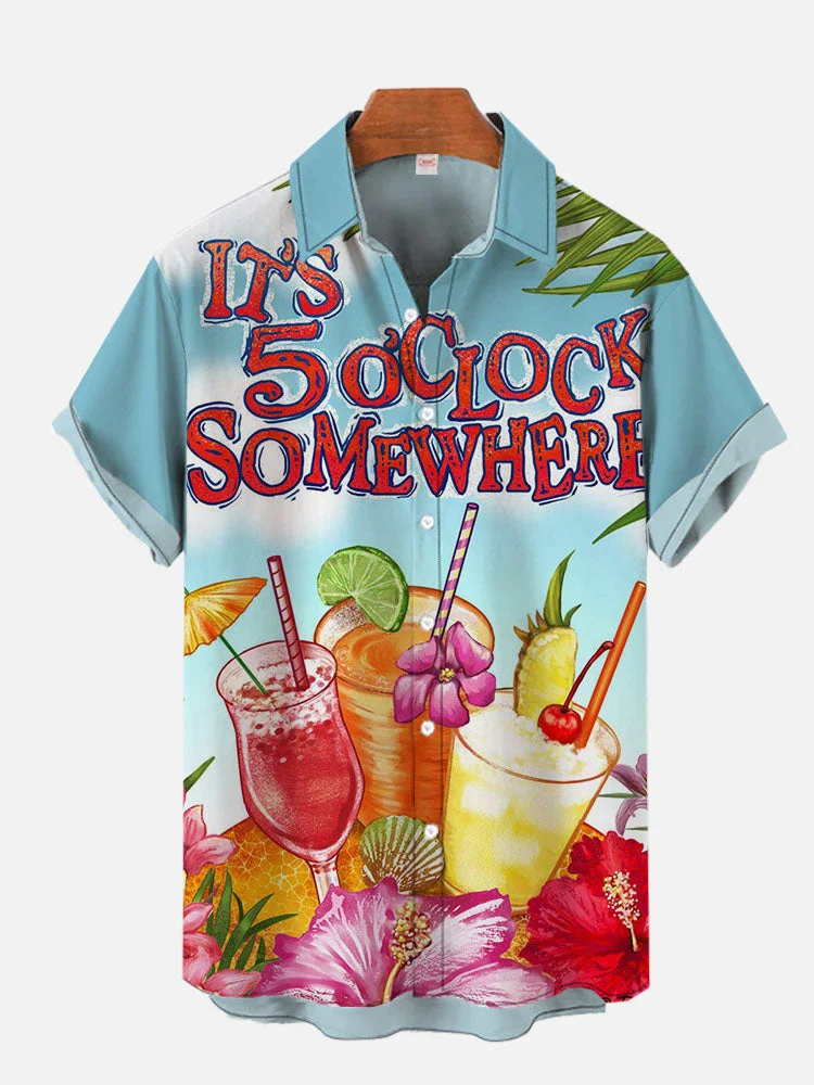 It's 5 O'Clock Somewhere Hawaiian Beach Cocktails Printing Hawaiian Beach Short Sleeve Shirt