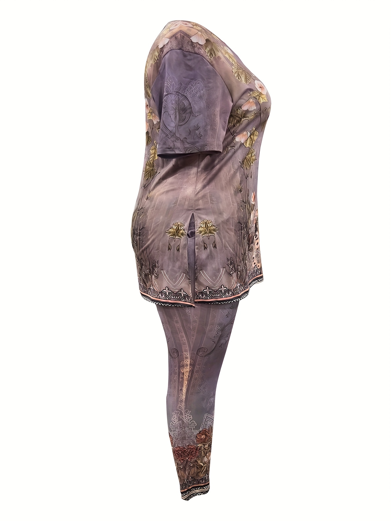 Large Size Women's Suit | Fashion Casual Ethnic Style Floral V-Neck Hem Slit Design | Spring And Summer Thin Style | IFYHOME