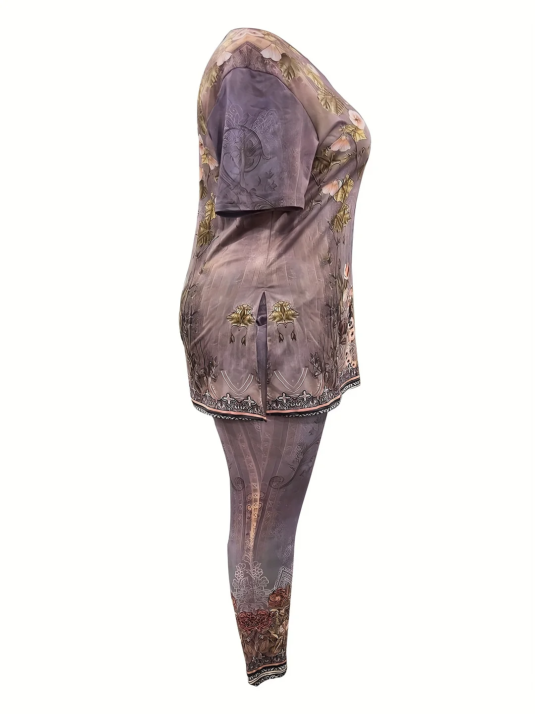 Large Size Women's Suit | Fashion Casual Ethnic Style Floral V-Neck Hem Slit Design | Spring And Summer Thin Style | IFYHOME