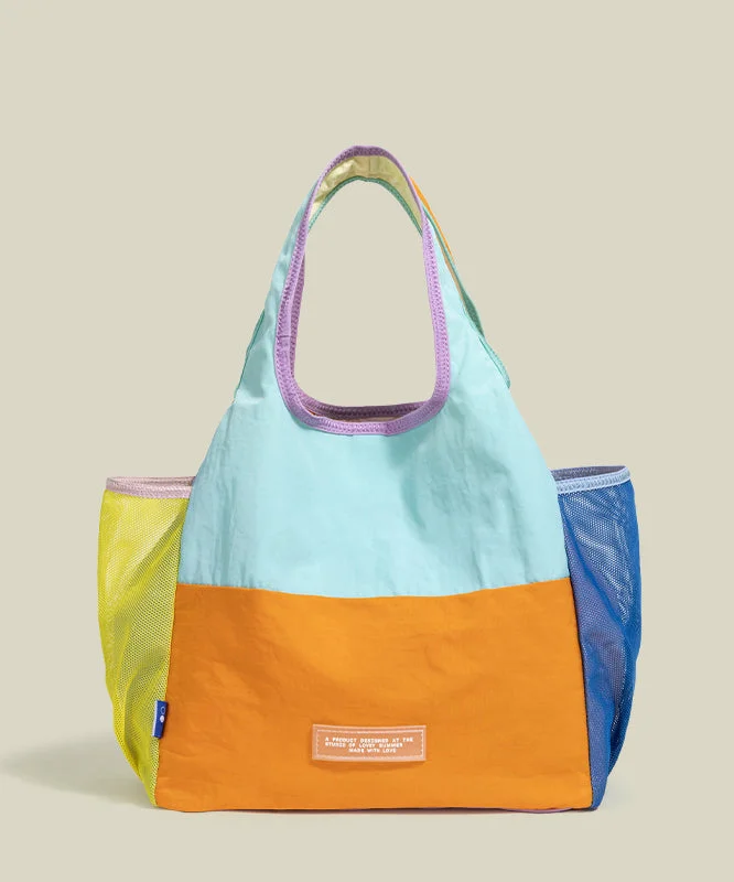 Fashion Mixed Color Large Capacity Patchwork Nylon Tote Handbag