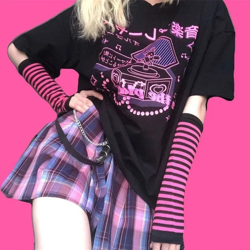 Back to School Y2k Striped Arm Sleeve Wrist Sleeve Softgoth Egirl Hot Girl 90S Aesthetic Pink Cute Kawaii Lolita Steampunk Anime Accessories