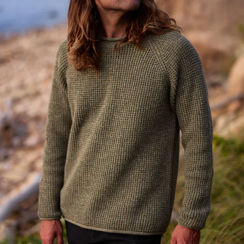 Mens Olive Green Recycled Cotton Turtleneck Sweater