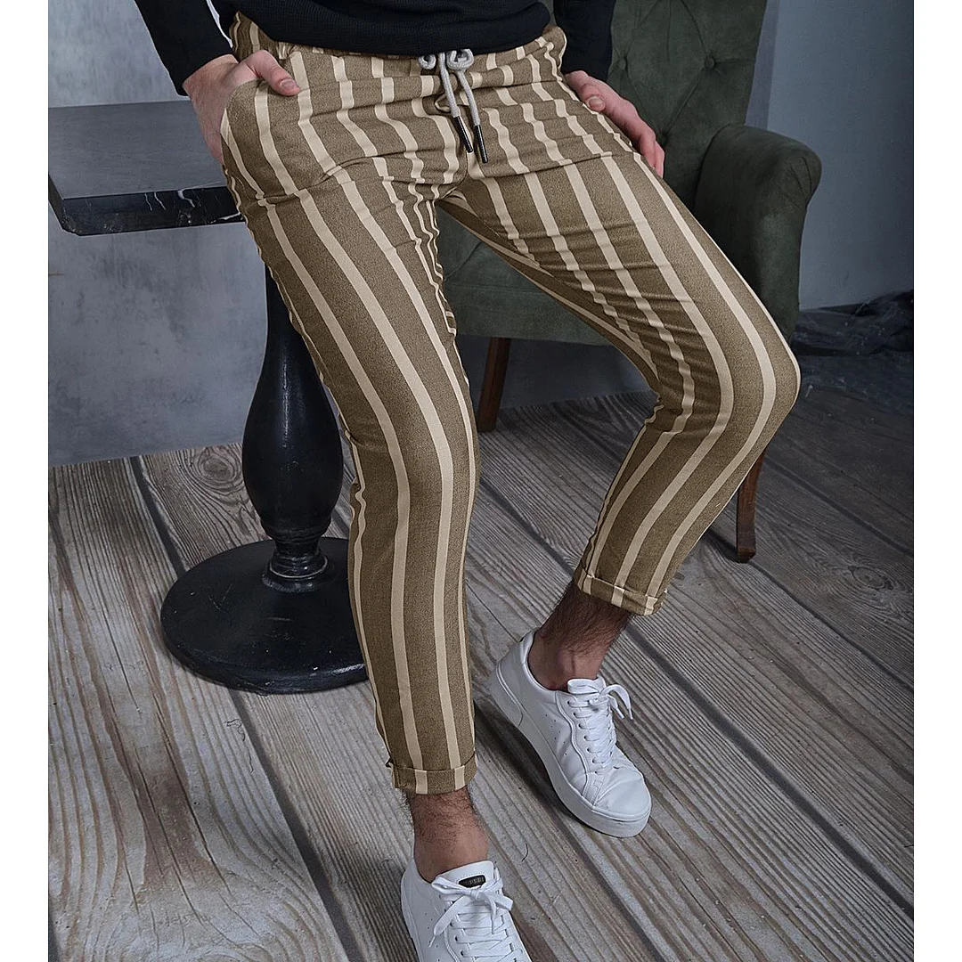 Men's New Fall Pant Casual Long Pant Straight Skinny Striped Business Mens Pants 4Colors