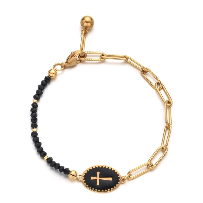 Sweet Cross Stainless Steel Natural Stone Beaded Plating Bracelets