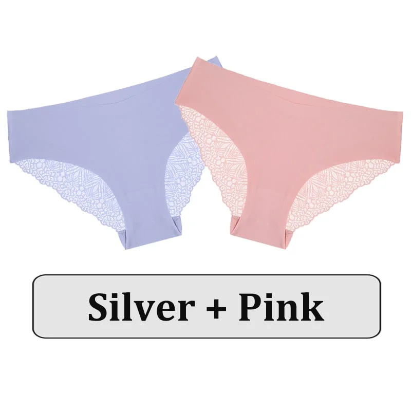 2PCS/Set Lace Panties Women Underwear Seamless Lingerie Sexy Panties Female Underpants Briefs Floral Lace Patchwork Woman Pantys