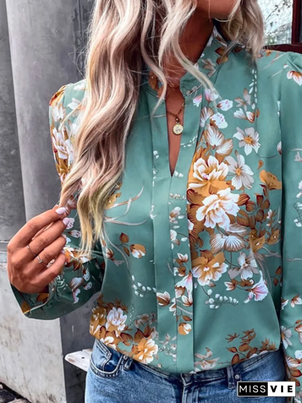 Floral Casual V Neck Tops