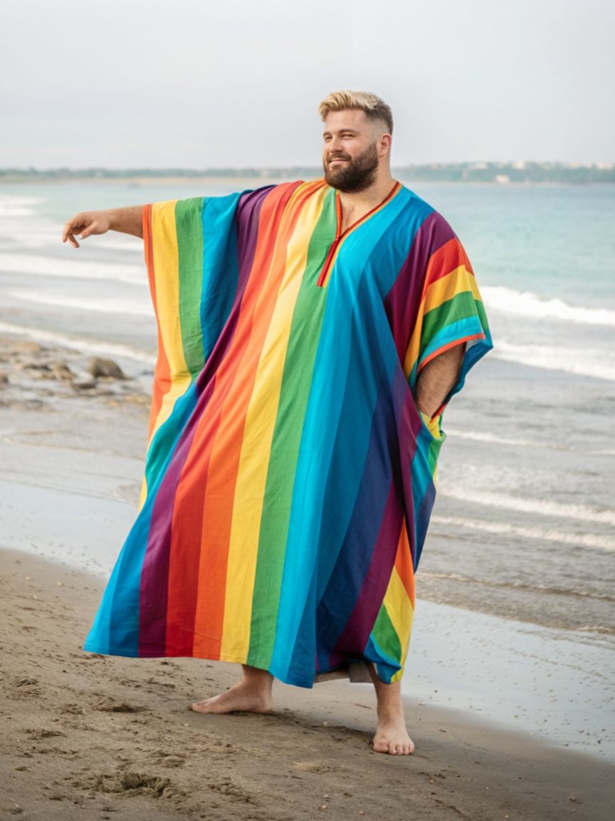 Men's Plus Size Rainbow V-neck Long Kaftan