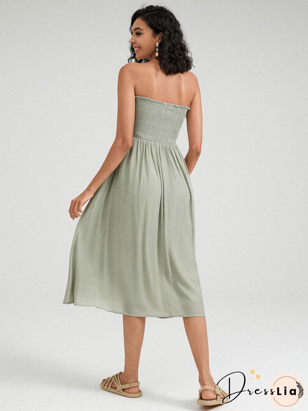 Shirred Solid Lettuce Edge OverSkirt For Women