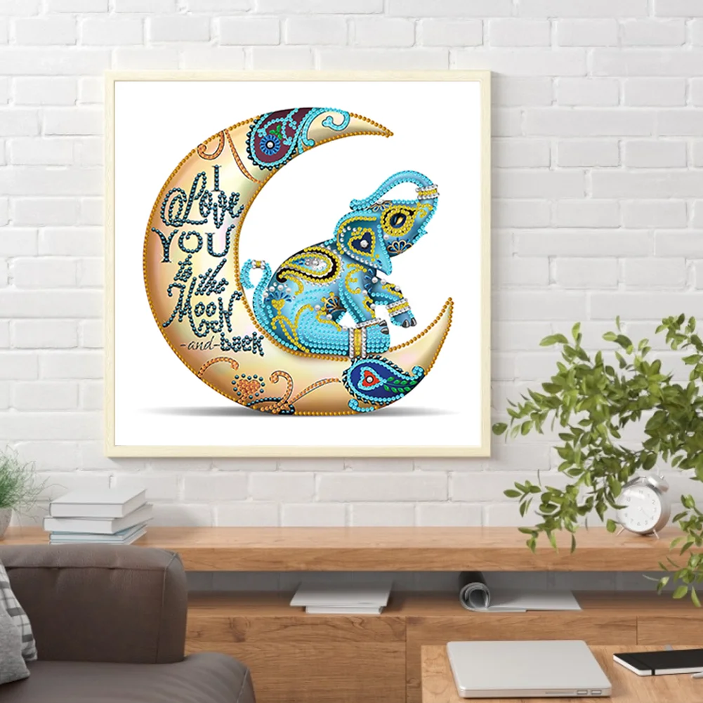 Diamond Painting - Partial Special Shaped Drill - Moon Elephant(30*30cm)